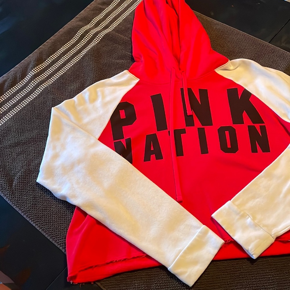 PINK Brand Red, White, and Black Cropped Sweater Size Large